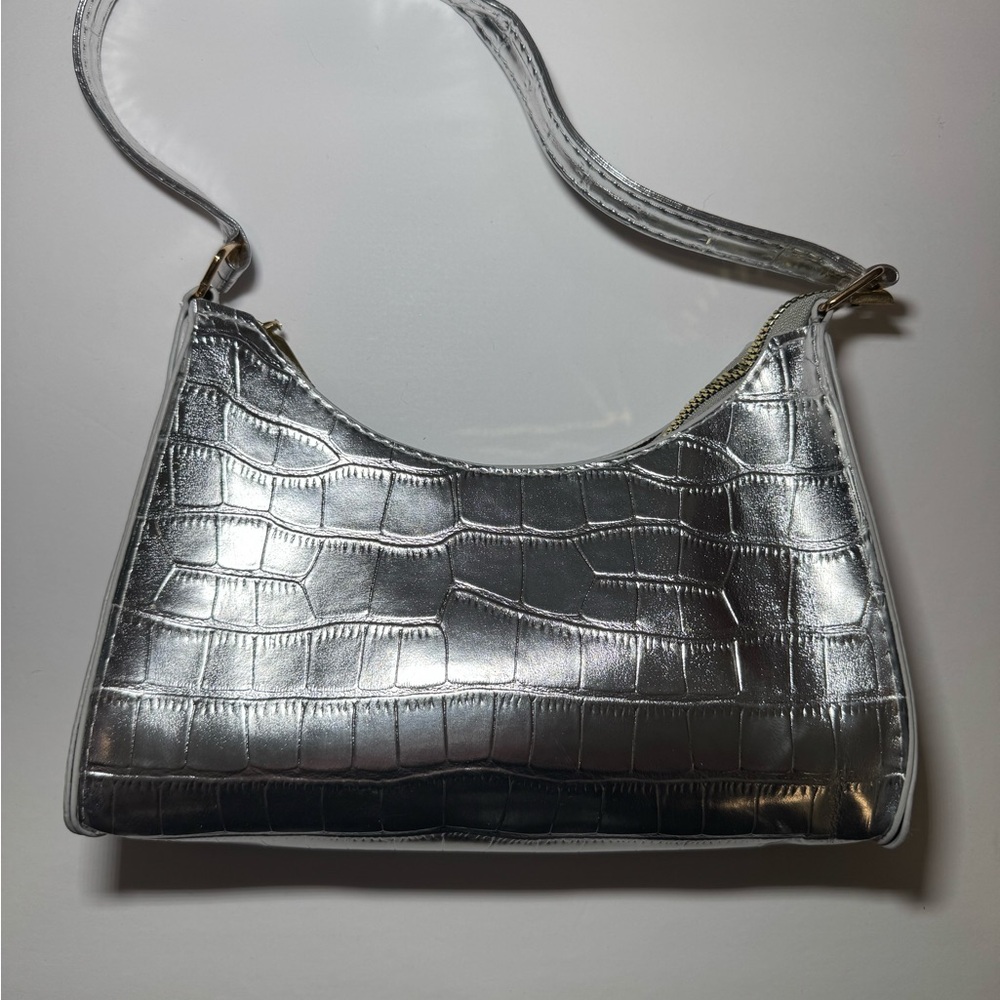 Silver Crocodile-Embossed Women's Bag